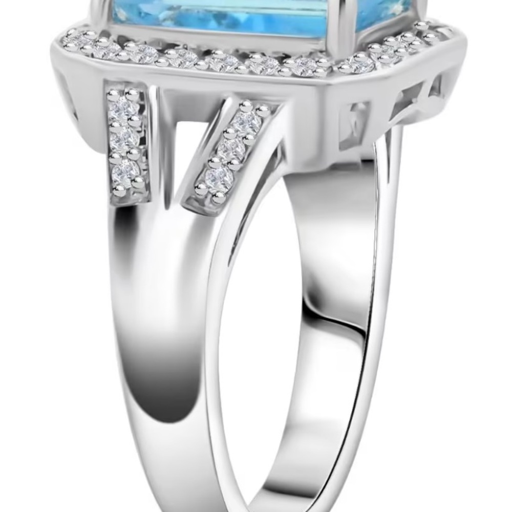 Blue Topaz & Simulated Diamond Ring - Picture 9 of 9